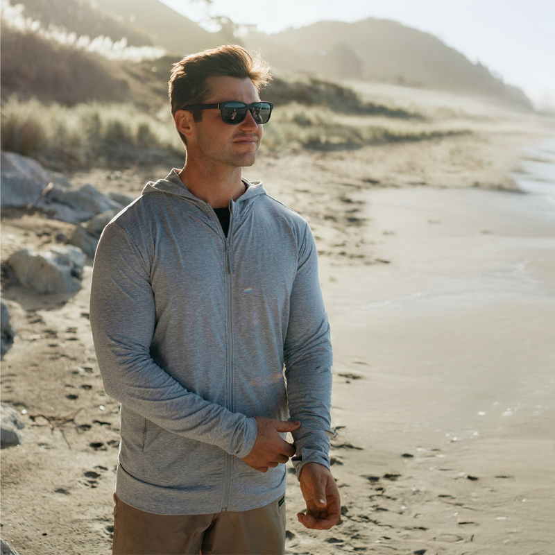 Men's Summer Essential Hooded Zip Top UPF 50+, Solbari Men's Summer Essential Hooded Zip Top UPF 50+ on model