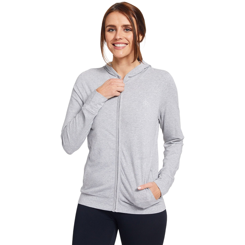 Women's Luxe Hooded Full Zip Top UPF 50+, Solbari Women's Luxe Hooded Full Zip Top UPF 50+ front on model