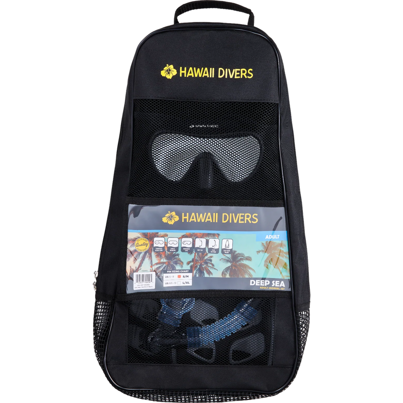 Deep Sea Snorkel Fin Set, Hawaii Divers Deep Sea Snorkel Fin Set in Teal/Black in package