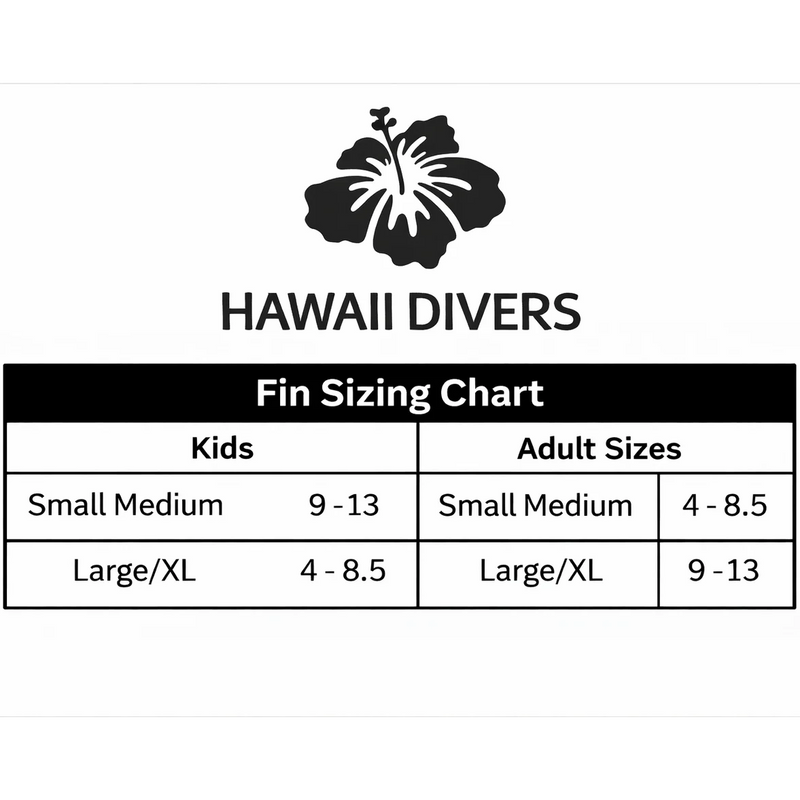 Deep Sea Snorkel Fin Set, Hawaii Divers Deep Sea Snorkel Fin Set in Teal/Black size chart