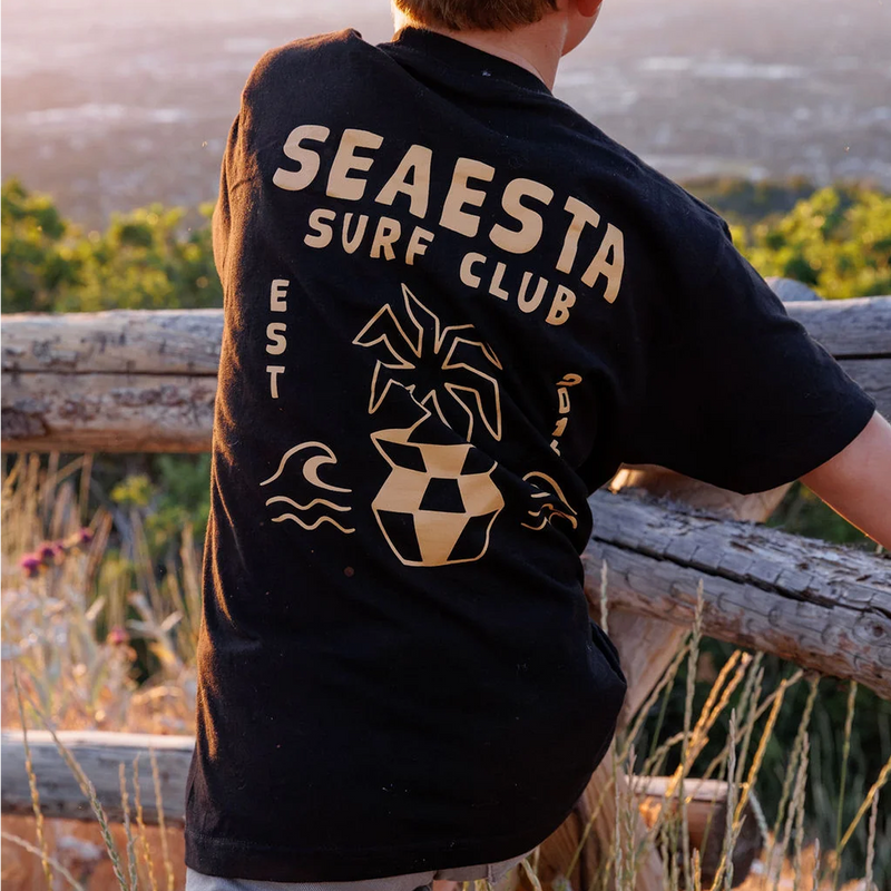 Youth Cactus Surf Club Tee, Seaesta Youth Cactus Surf Club Tee in Charcoal back view