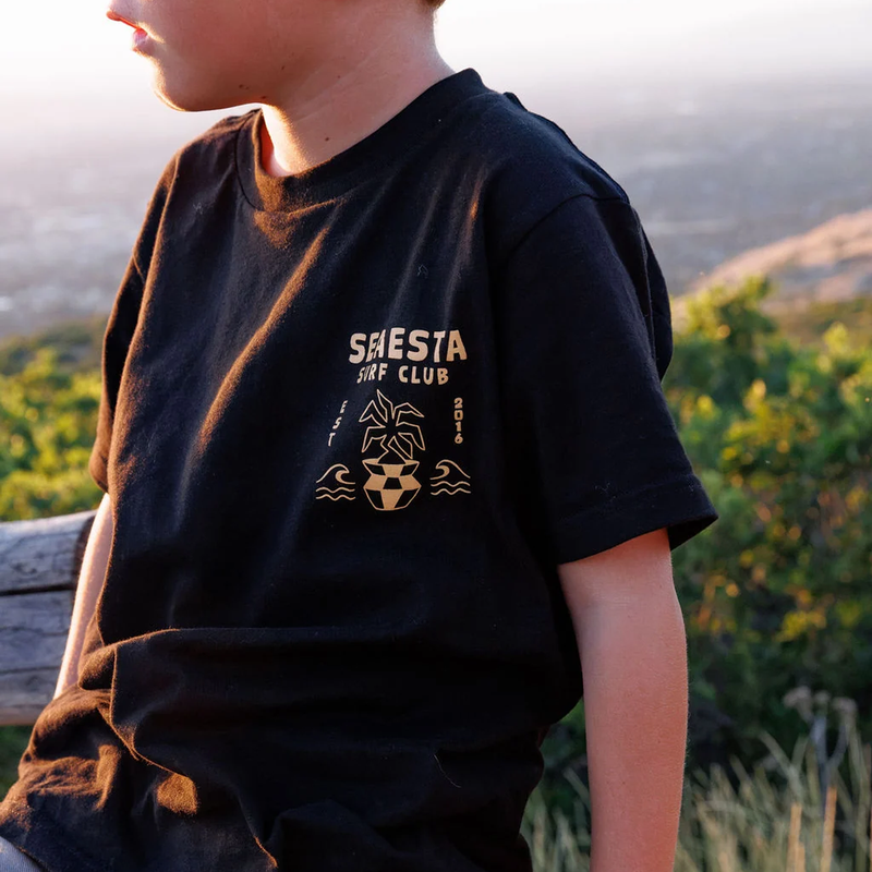 Youth Cactus Surf Club Tee, Seaesta Youth Cactus Surf Club Tee in Charcoal on model