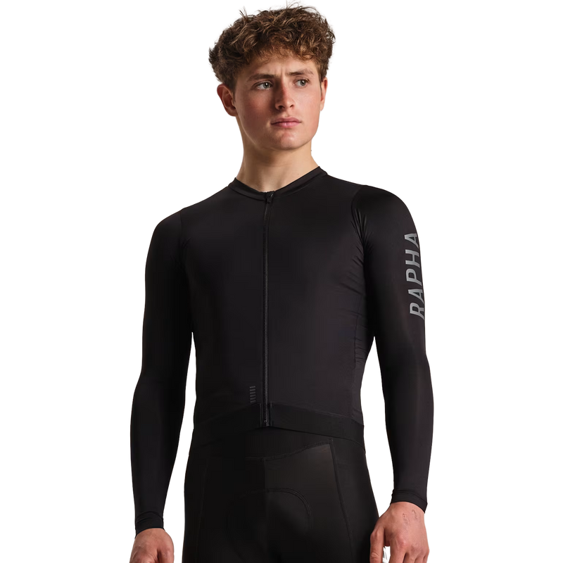 Pro Team Long Sleeve Jersey, Rapha Pro Team Long Sleeve Jersey in PDM-Plum/Deep Magenta on model