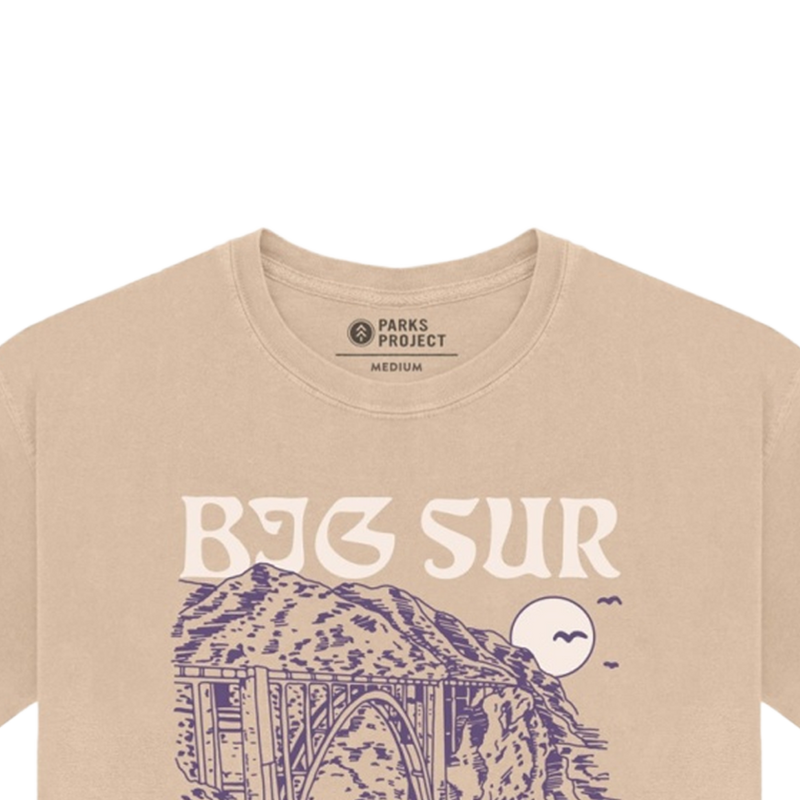 Women's Big Sur Bridges Puff Print Boxy Tee, Parks Project Women's Big Sur Bridges Puff Print Boxy Tee in Khaki with collar stitch detail