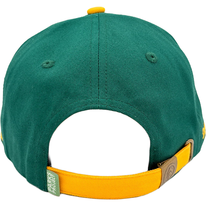 Yosemite Vintage Chenille Hat, Parks Project Yosemite Vintage Chenille Hat in Green Yellow with strap and tag detail