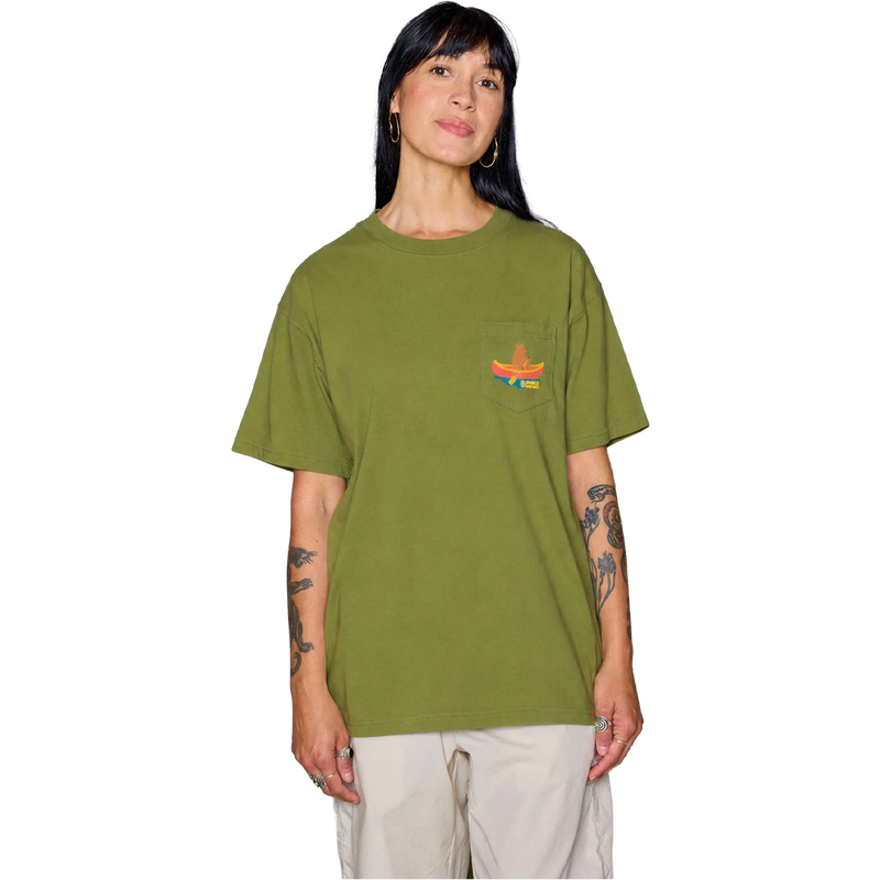Bears at Camp Pocket Tee, Parks Project Bears at Camp Pocket Tee in Olive on female model