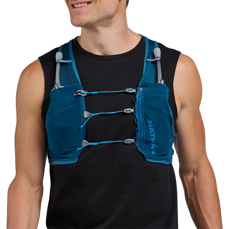 Pinnacle Breeze 4L Hydration Race Vest, Nathan Pinnacle Breeze 4L Hydration Race Vest in Sailor Blue Deep Blue on model