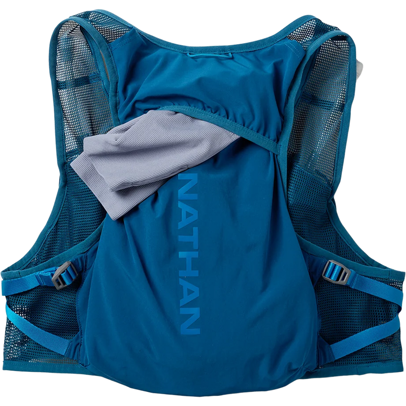 Pinnacle Breeze 4L Hydration Race Vest, Nathan Pinnacle Breeze 4L Hydration Race Vest in Sailor Blue Deep Blue back view with pocket detail