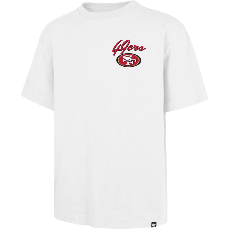 Men's 49ers KO Backer Script Illustrated Tee, 47 Brand Men's 49ers KO Backer Script Illustrated Tee in White front view