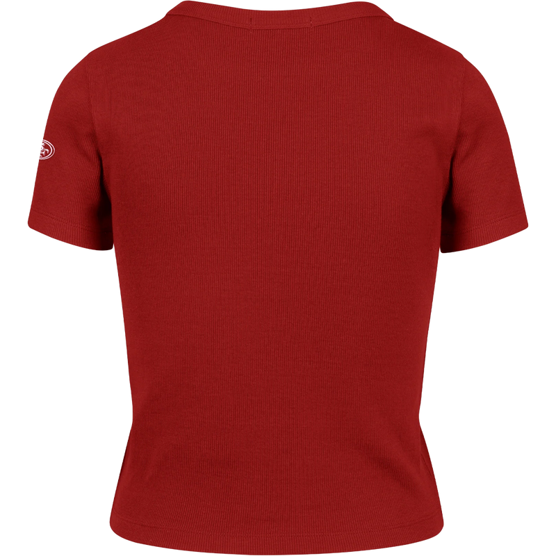 Women's 49ers Spirited Baby Rib Tee, 47 Brand Women's 49ers Spirited Baby Rib Tee in Red back view
