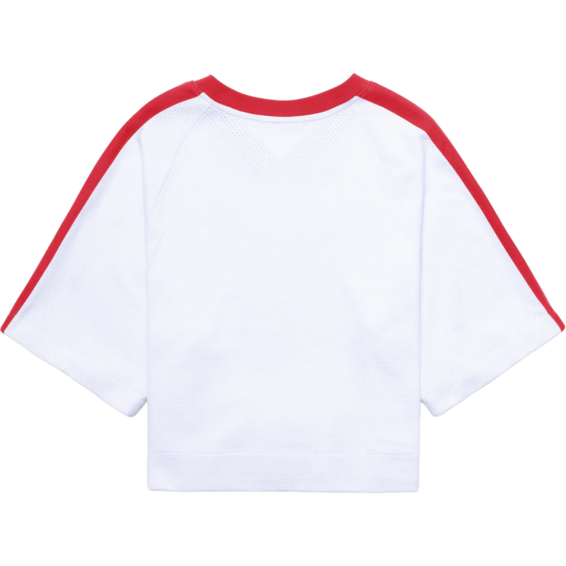 Women's 49ers Historic Big Overarch Drop Needle Raglan Jersey, 47 Brand Women's 49ers Historic Big Overarch Drop Needle Raglan Jersey in White back view