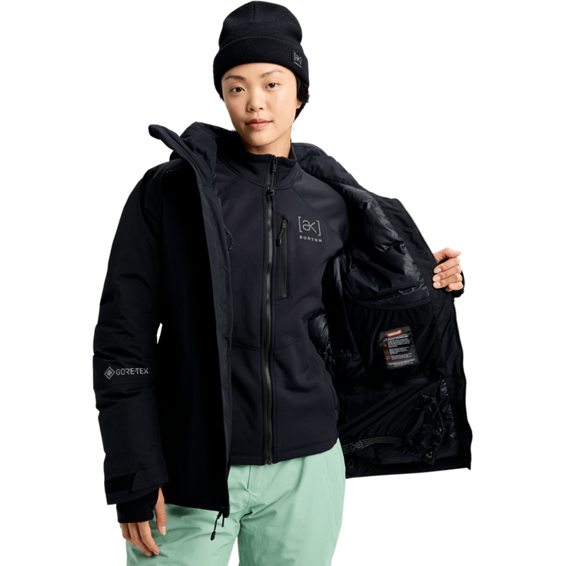Women's AK Flare 2L Down GTX Down Jacket, Burton Women's AK Flare 2L Down GTX Down Jacket in True Black inside lining detail