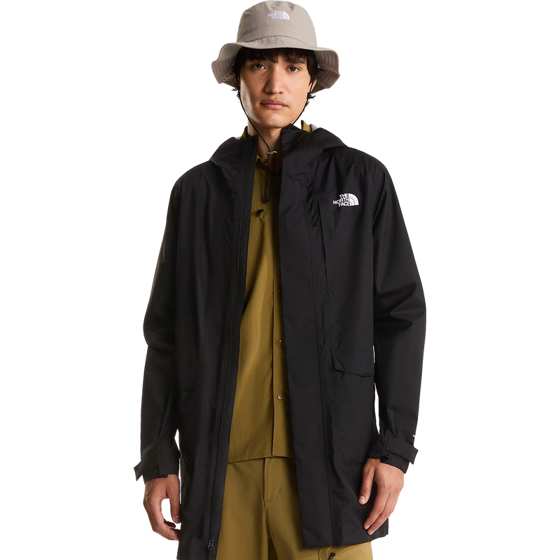 Packable Shell Parka, The North Face Packable Shell Parka in 4H0-TNF Black-NPF on model unzipped front