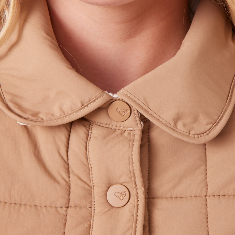 Roxy Women's Alpine Quilted Shacket Neckline