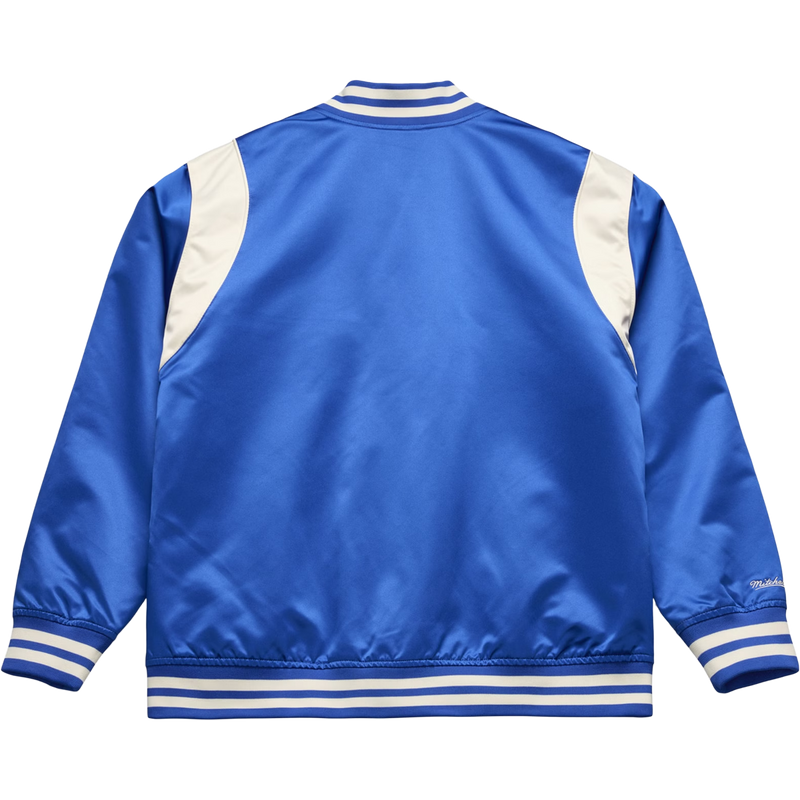 Men's Warriors Retro Roots Lightweight Satin Jacket, Mitchell and Ness Men's Warriors Retro Roots Lightweight Satin Jacket in Royal back view