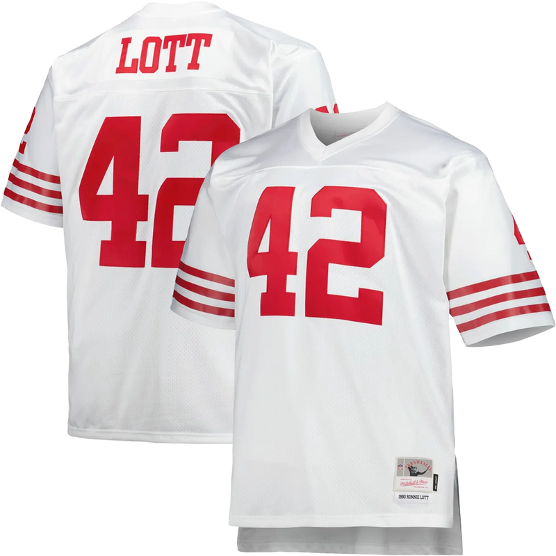 NFL Legacy 49ers 1990 Ronnie Lott Jersey, Mitchell and Ness NFL Legacy 49ers 1990 Ronnie Lott Jersey in White front and back view