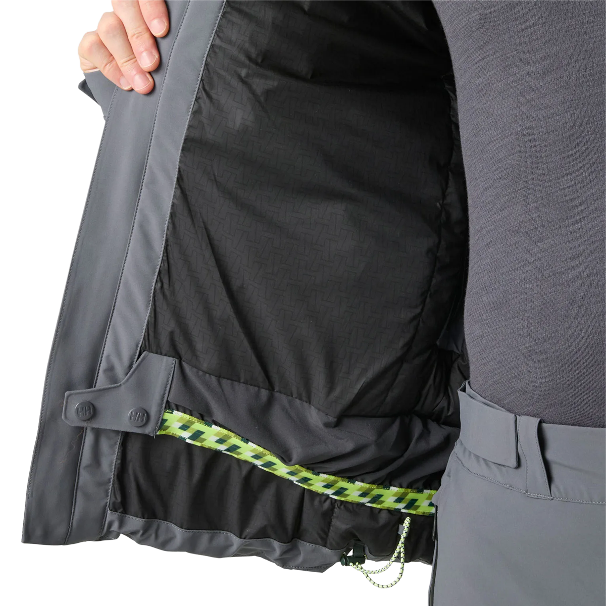 Helly Hansen Men's Alpha Puffy Jacket in Thunder Grey inside lining detail