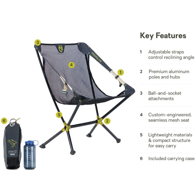Moonlite Reclining Camp Chair, Nemo Moonlite Reclining Camp Chair in Black Pear features
