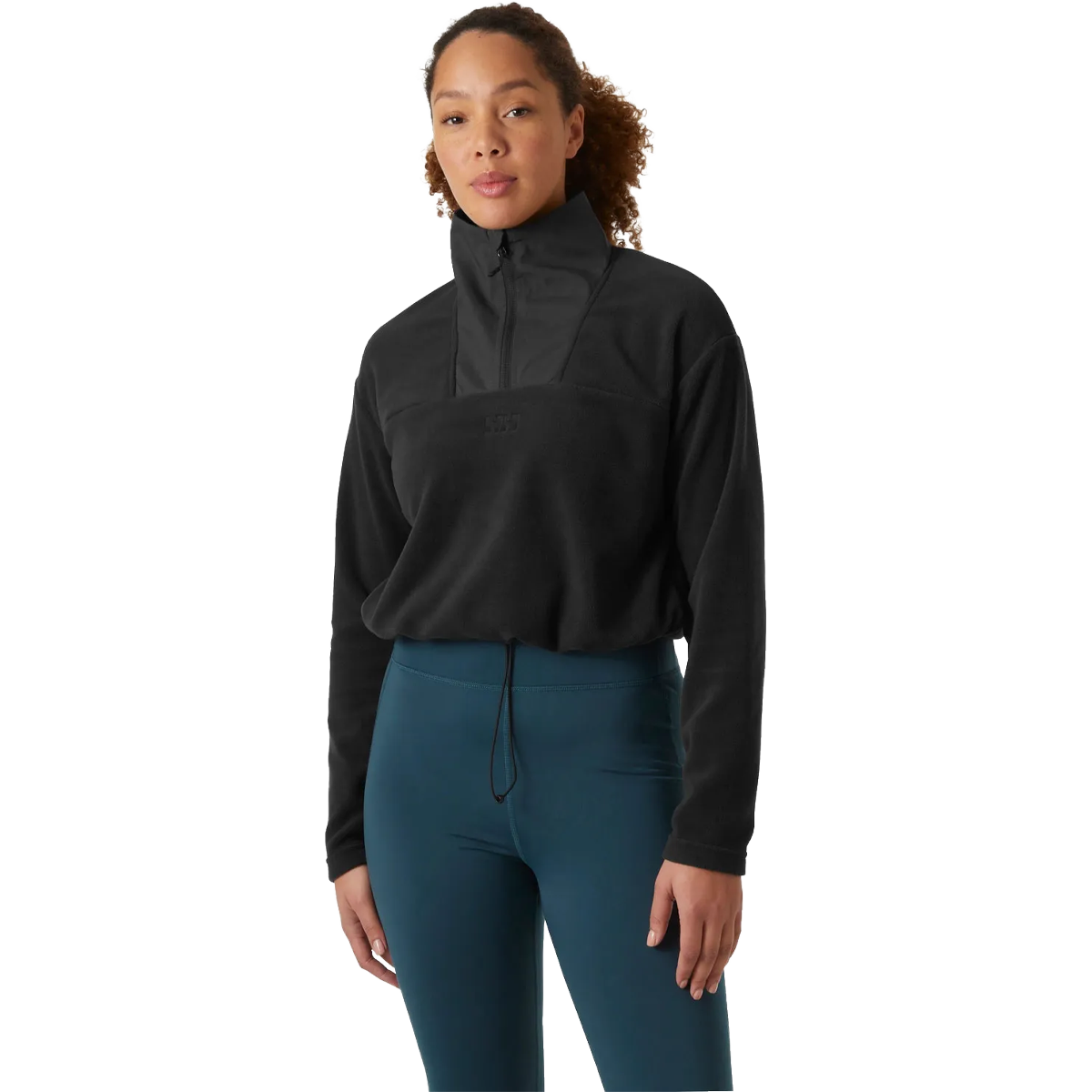 Helly Hansen Women's Daybreaker Cropped Fleece in Black on model