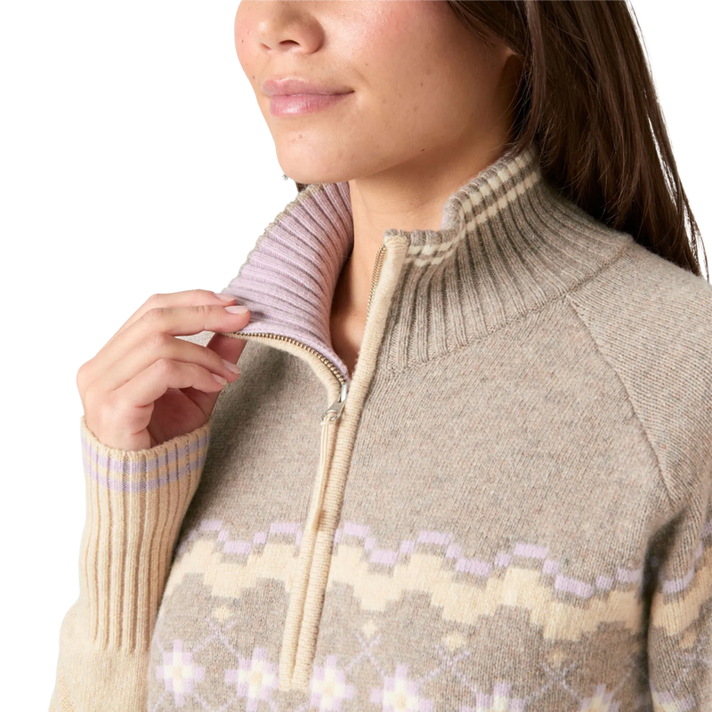 Helly Hansen Women's Apres Knit Sweater in Elmwood Melange with zipper and collar detail