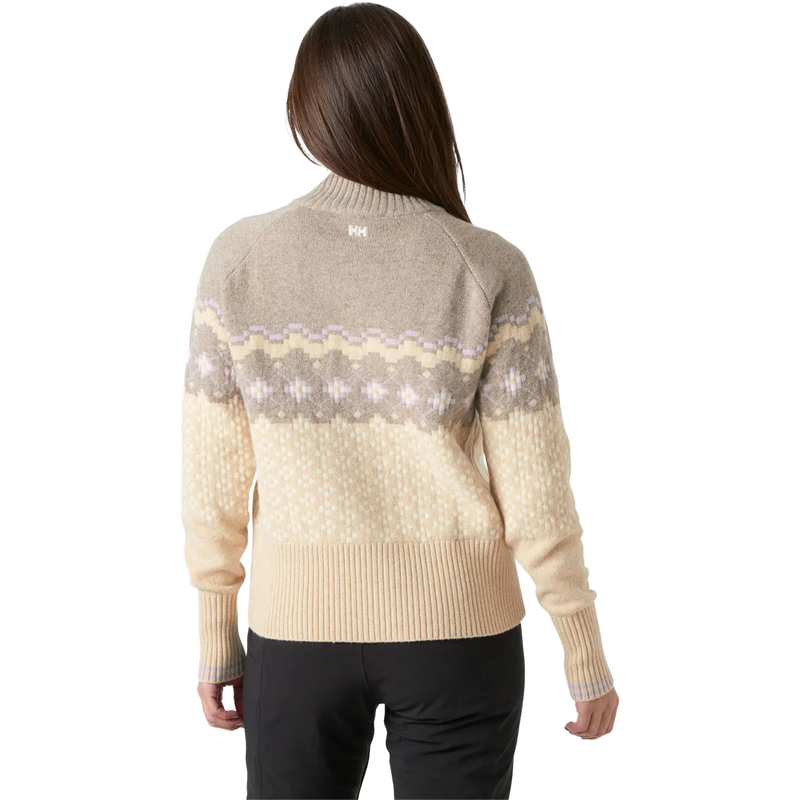 Helly Hansen Women's Apres Knit Sweater in Elmwood Melange back view on model