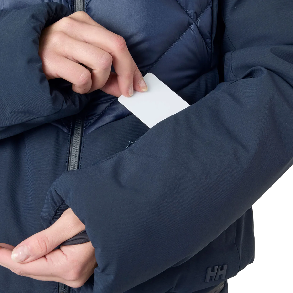 Helly Hansen Women's Avanti Hybrid Jacket in Navy card pocket detail