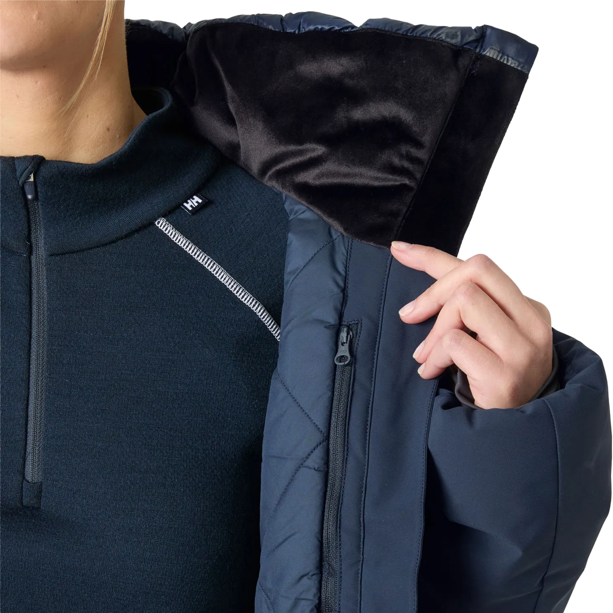 Helly Hansen Women's Avanti Hybrid Jacket in Navy with collar detail