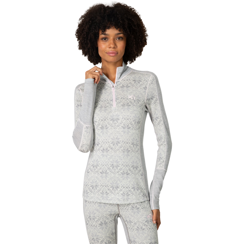 Kari Traa Women's Anna Half Zip in Light Grey Melange on model