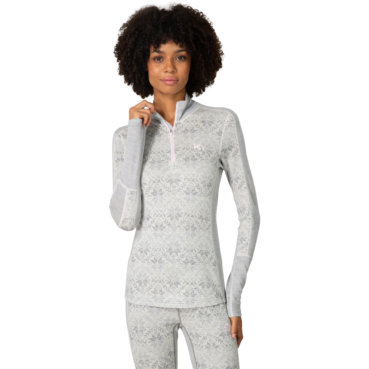 Kari Traa Women's Anna Half Zip in Light Grey Melange on model