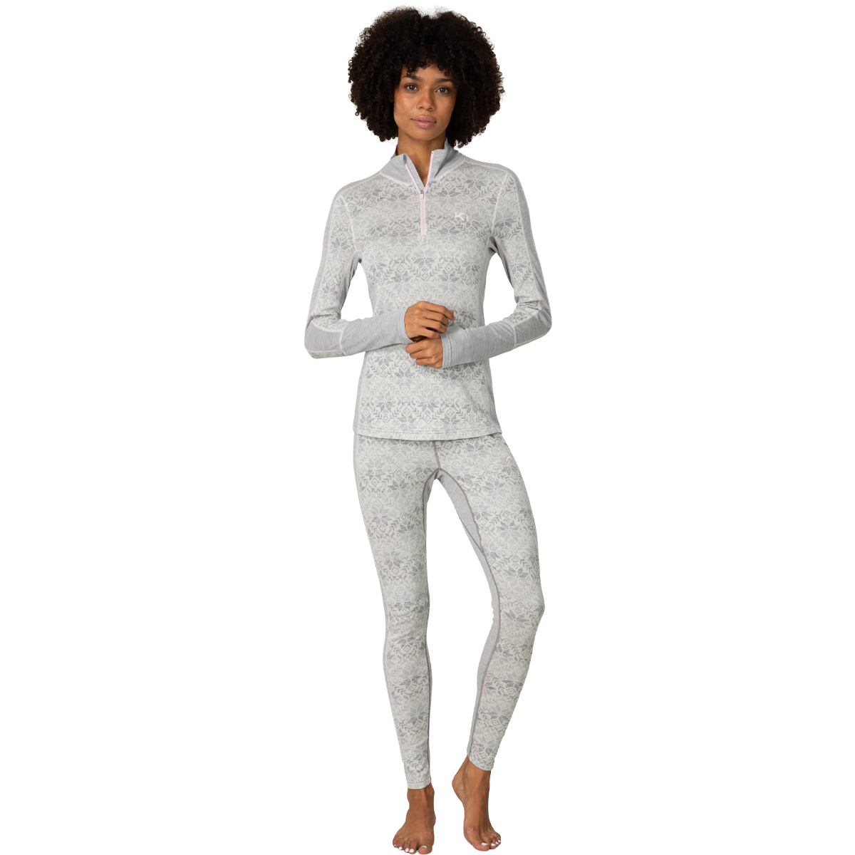 Kari Traa Women's Anna Half Zip in Light Grey Melange full body view on model