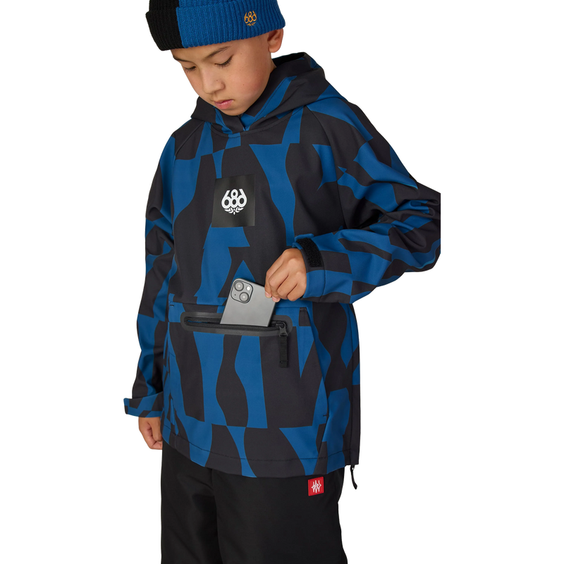 Youth Waterproof Hoody, 686 Youth Waterproof Hoody in Blue Ash Shapes pocket detail