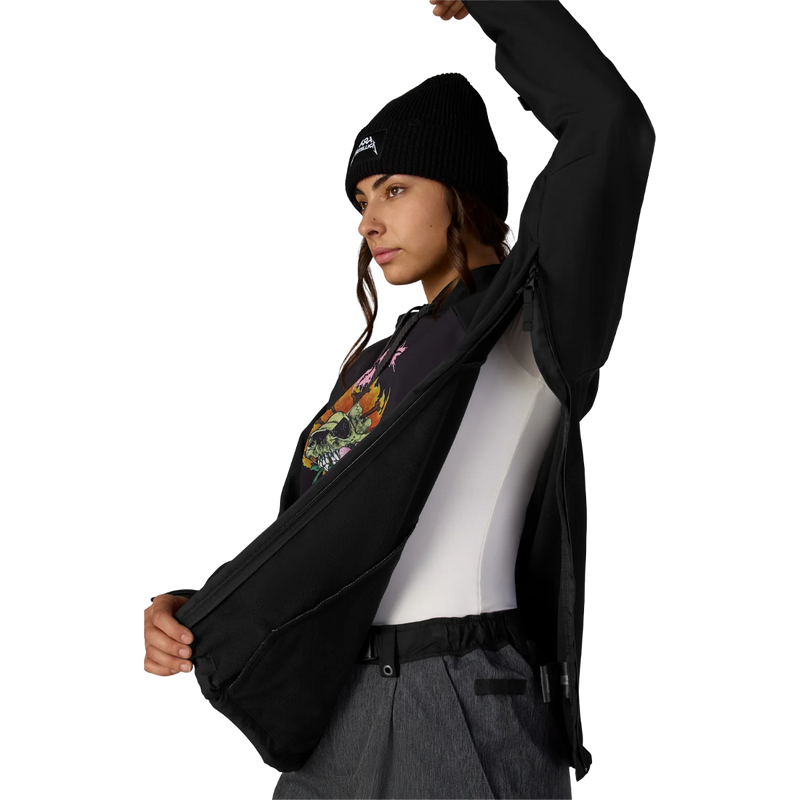 Women's Metallica Waterproof Hoody, 686 Women's Metallica Waterproof Hoody in Metallica Black with side zipper detail