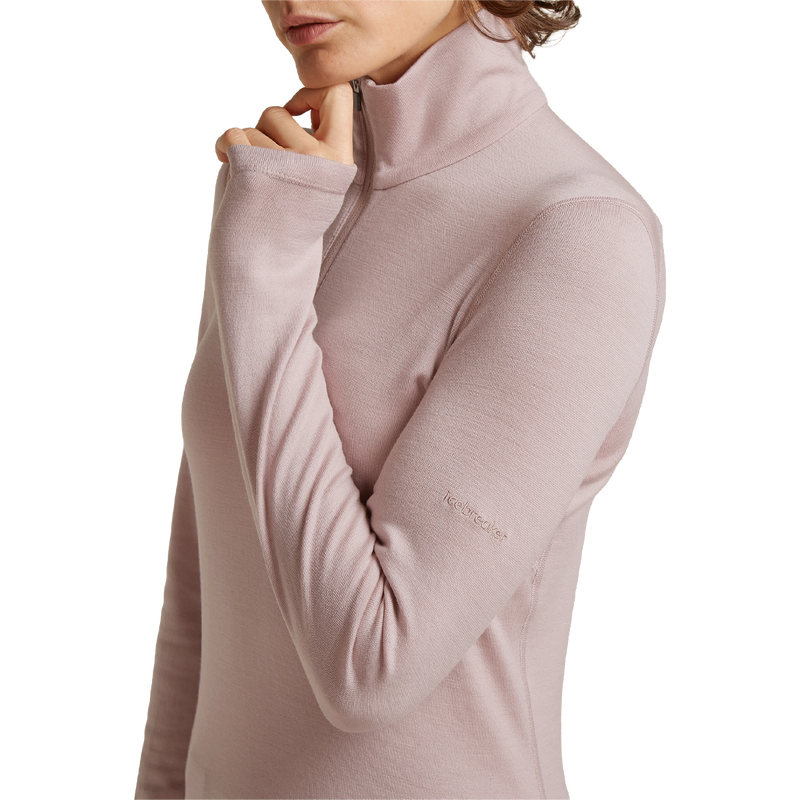 Helly Hansen Women's Merino 260 Oasis Long Sleeve Half Zip in Pink Quartz on model