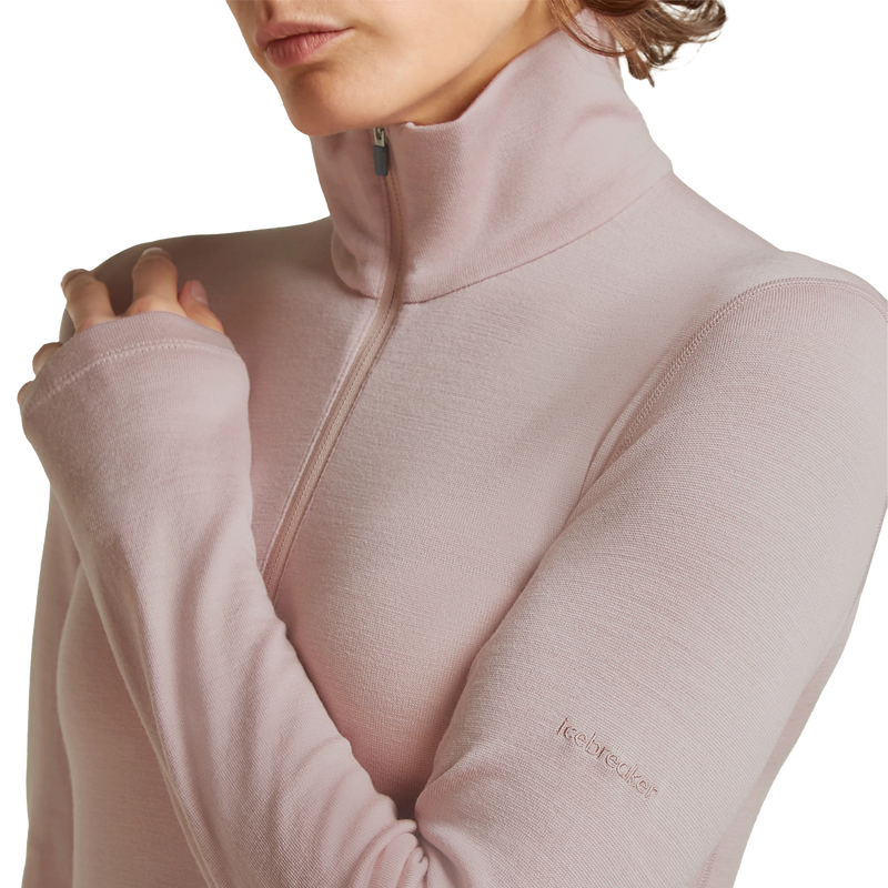 Helly Hansen Women's Merino 260 Oasis Long Sleeve Half Zip in Pink Quartz with embroidered logo detail