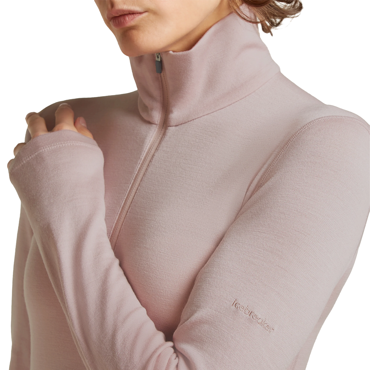 Helly Hansen Women's Merino 260 Oasis Long Sleeve Half Zip in Pink Quartz with embroidered logo detail