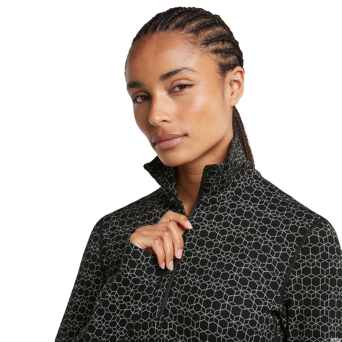 Helly Hansen Women's Merino 260 Oasis Vertex Half Zip in Black Snow with zipper detail