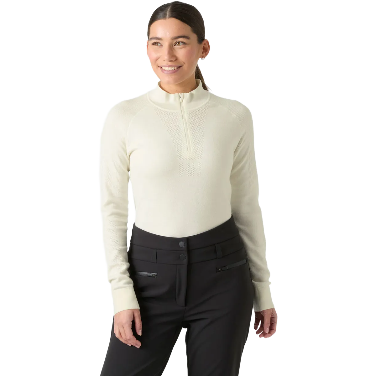 Helly Hansen Women's Lifa Merino Knitevo 1/2 Zip in Snow on model