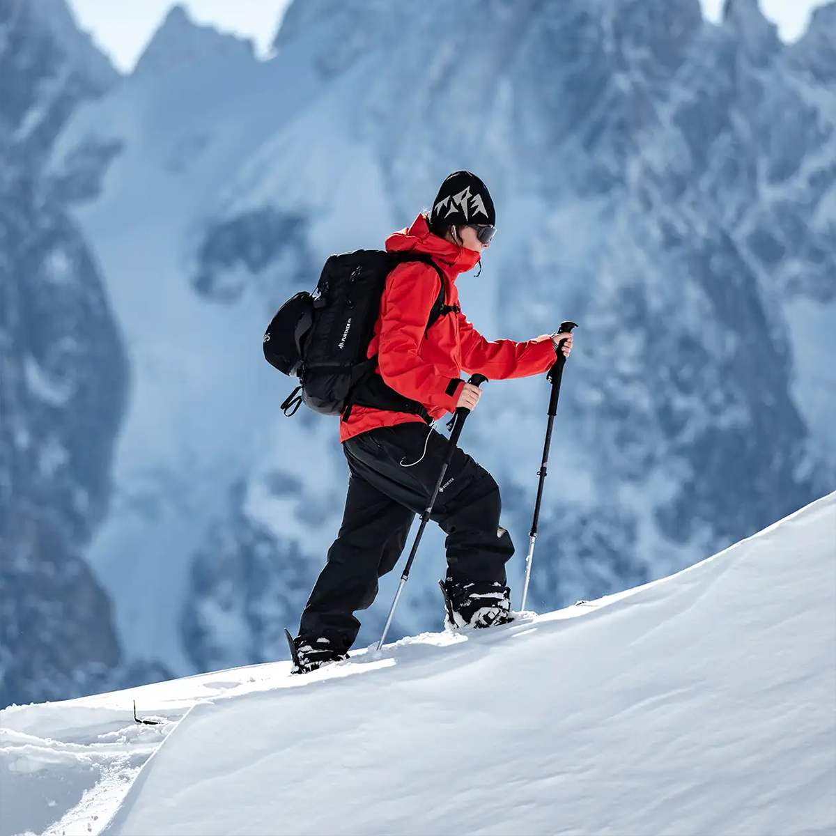 Jones Snowboards Women's Further 3L Stretch Jacket Lifestyle on snowy mountain