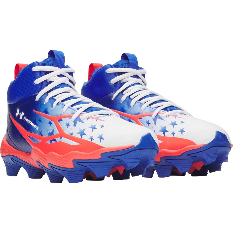 Under Armour Youth UA Spotlight Hammer USA in Royal Red White side by side