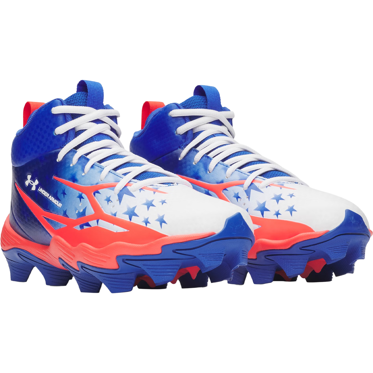 Under Armour Youth UA Spotlight Hammer USA in Royal Red White side by side