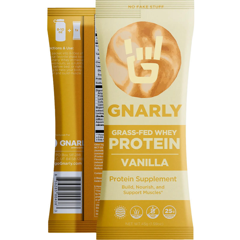 Grass-Fed Whey Protein (Single Serving), Gnarly Sports Nutrition Grass-Fed Whey Protein (Single Serving) front and back