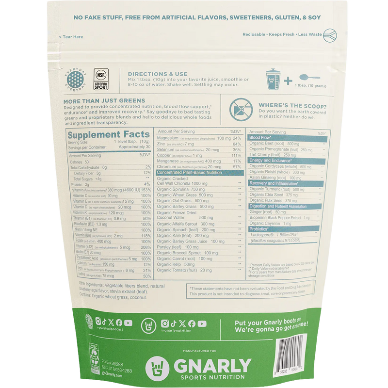 Performance Greens (30 Servings), Gnarly Sports Nutrition Performance Greens (30 Servings) back