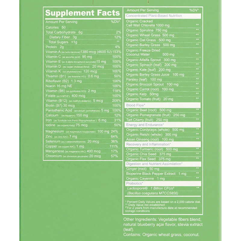 Performance Greens (30 Servings), Gnarly Sports Nutrition Performance Greens (30 Servings) nutrition facts