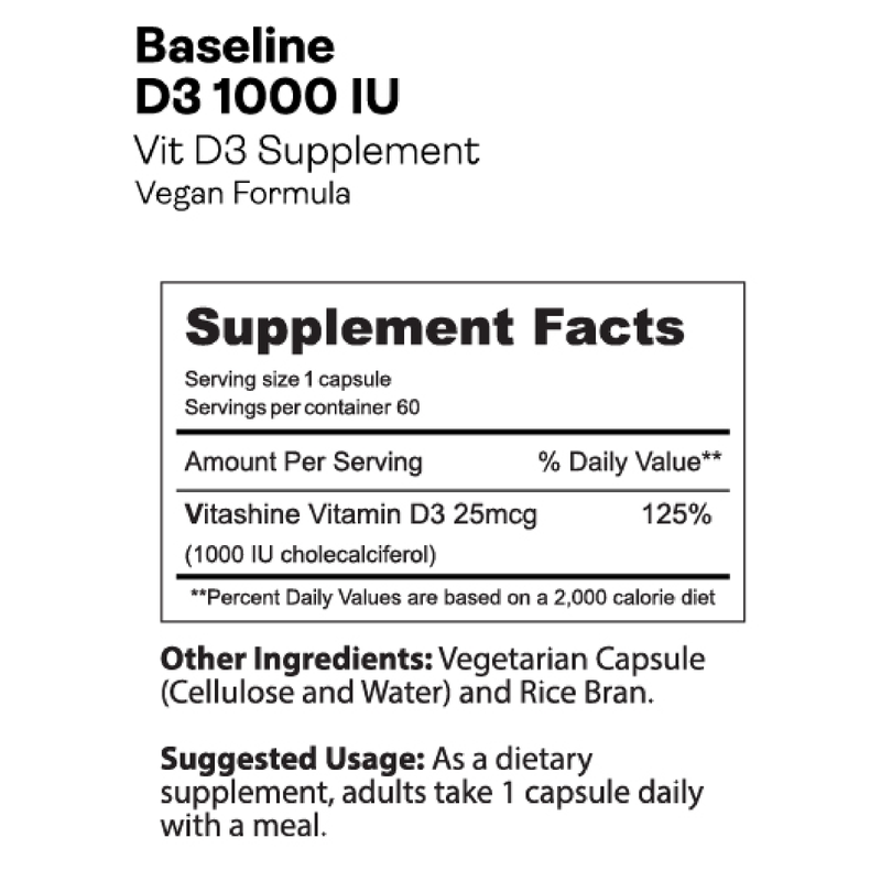 Baseline D3 1000 IU (30 Capsules), Gnarly Sports Nutrition Baseline Vitamin D3 1000 IU (30 Capsules) nutrition facts