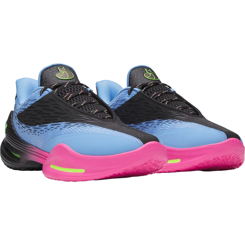 Under Armour D Fox 3 in Black Horizon Blue Hypergreen side by side