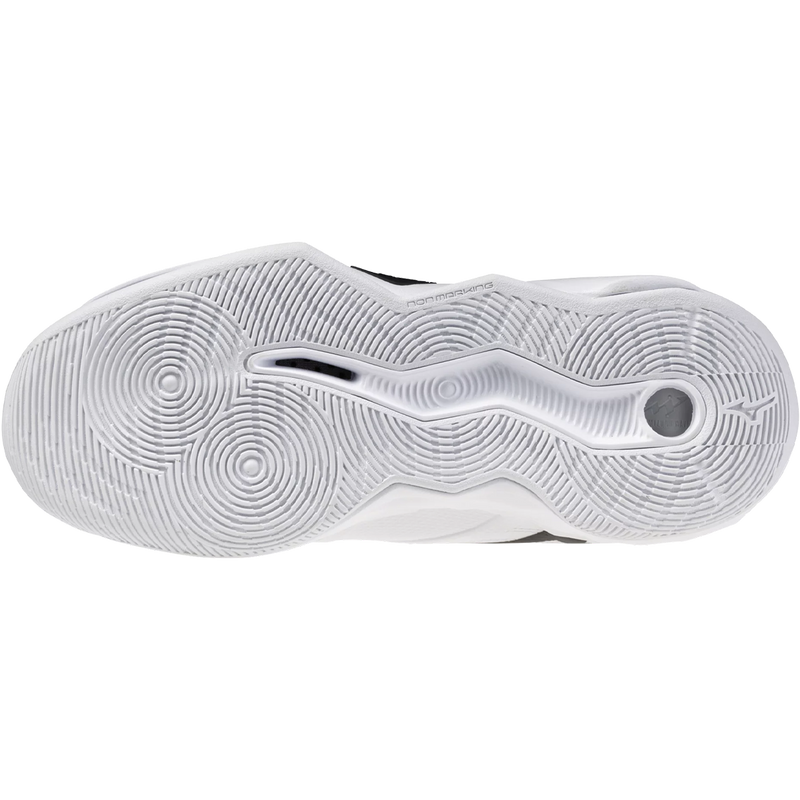 Mizuno Women's Wave Momentum 4 Pro in White Black bottom view