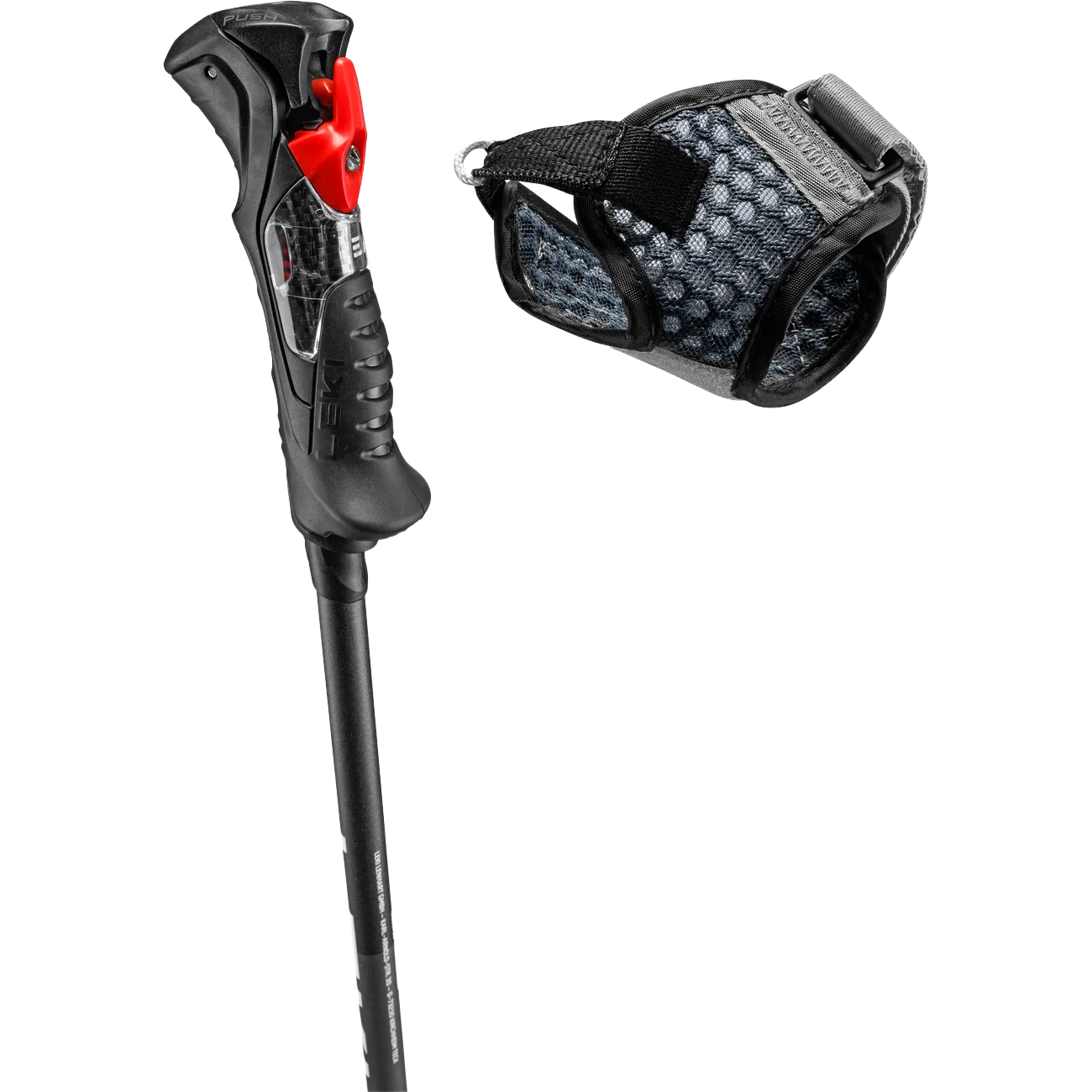 Leki Carbon 14 TR in Black/White handle and strap separated