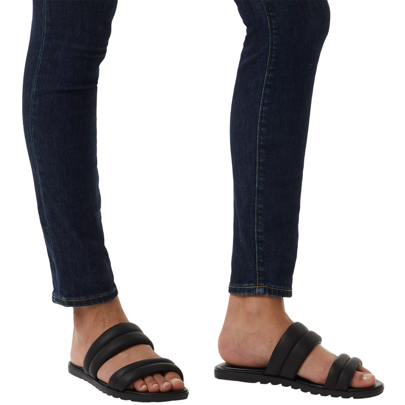 Women's Ella II Puff Slide, Sorel Women's Ella II Puff Slide 010-Black/Sea Salt on model