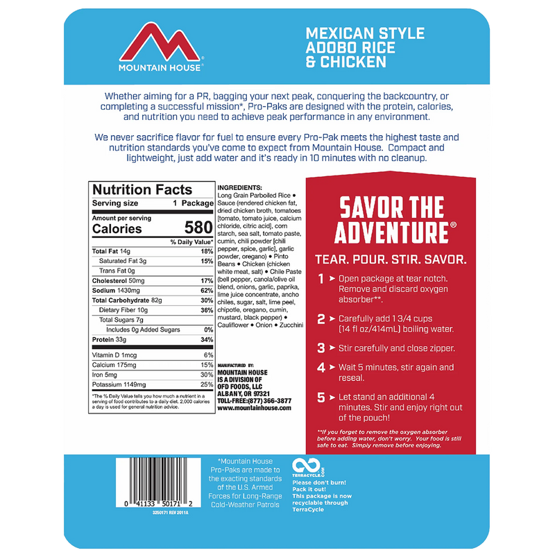 Mexican Adobo Rice Chicken Gluten Free Pro Pak, Mountain House Mexican Adobo Rice Chicken Gluten Free Pro Pak back