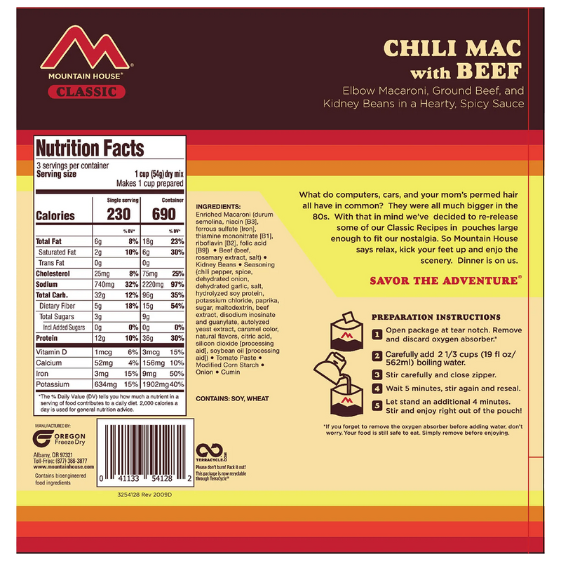 Chili Mac with Beef, Mountain House Chili Mac with Beef